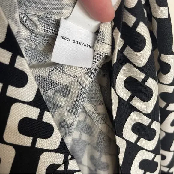 Diane Von Furstenberg Reina Silk Chain Link Shift Dress Black White Size 10 - Picture 11 of 12